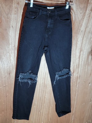 vibrant miu jeans womens size 3 tapered distressed high rise denim black