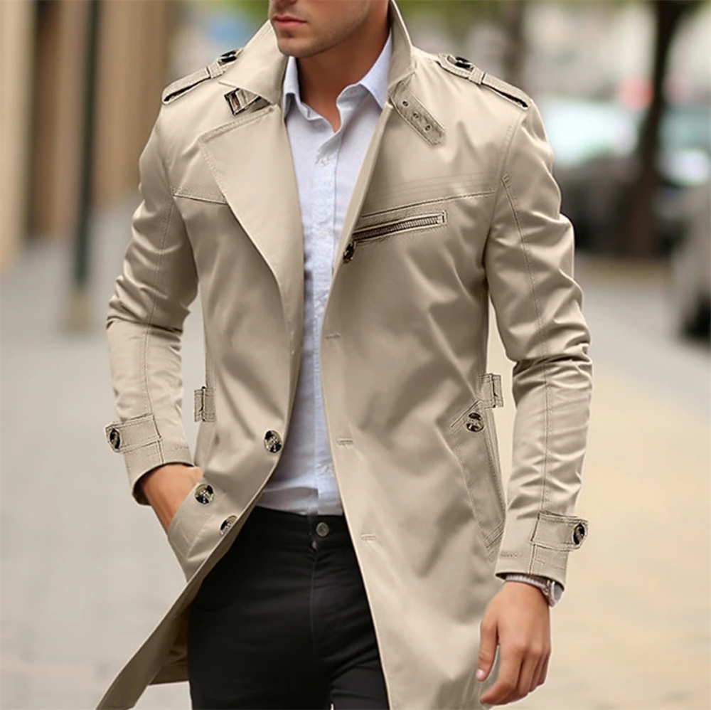 Men's Trench Coat Slim Fit Single Breasted Long Top Coat UK XS-2XL