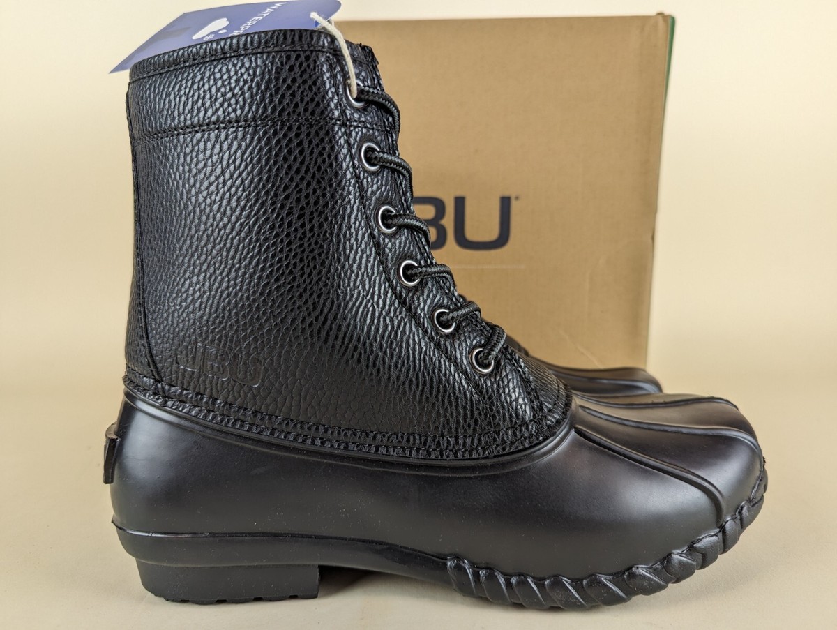 JBU Maine Waterproof Duck Boots Mens 8M Black Faux Fur Lined 