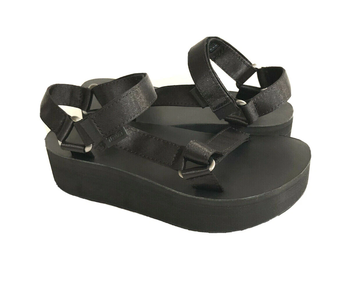TEVA FLATFORM UNIVERSAL SATIN LEATHER BLACK PLATFORM SANDAL US 9 EU 40 UK 7