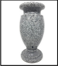 Memorial Cemetery Flower Vase, Simulated Light Grey Granite, Plastic