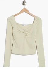 Elodie Women Medium Top Long Sleeve Twist Front Stretch Soft Jersey Green