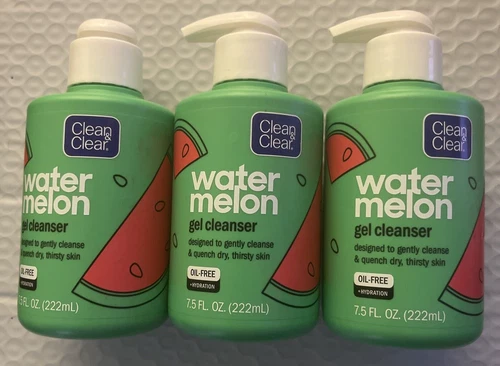 Lot of 3 Clean & Clear Watermelon Gel Facial Cleanser Oil-Free 7.5 oz