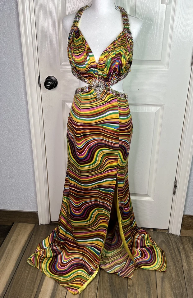 Camille La Vie многоцветный погружение декольте коктейльное выпускное длинное платье поезд размер 4 - Изображение 2 из 4