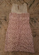 Free People Red Ivory Floral Sheer Ruffled Mini Sheath Dress Size X-Small