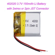 3.7V 150mAh 0.555Wh Rechargeable Li Battery 402020 Li-ion JST 2Pin Connector
