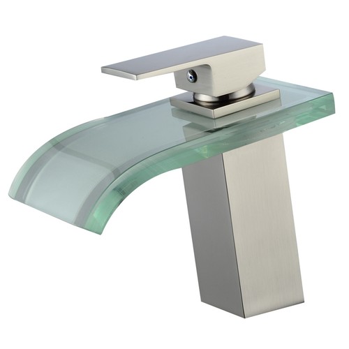 Grifo mezclador de un orificio/mango cromo cascada de vidrio cascada grifo lavabo baño 7" SIN LED - Imagen 2 de 11