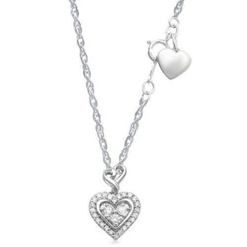 1/7 Cttw Natural Diamond 14K Gold Over Sterling Heart Pendant Necklace 18
