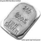 20 grams 999.5 Fine Silver Certified Bullion Grade Ingot Bar Hand Poured