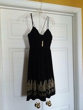 Cache Womens Formal Dress 4 Sleeveless Black Beaded Spaghetti Straps