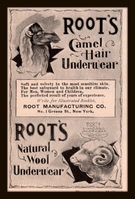 1897 A AD   ROOTS NATURAL WOOL UNDERWEAR CAMEL SHEEP TIVOLI RAM UNDERGARMENT
