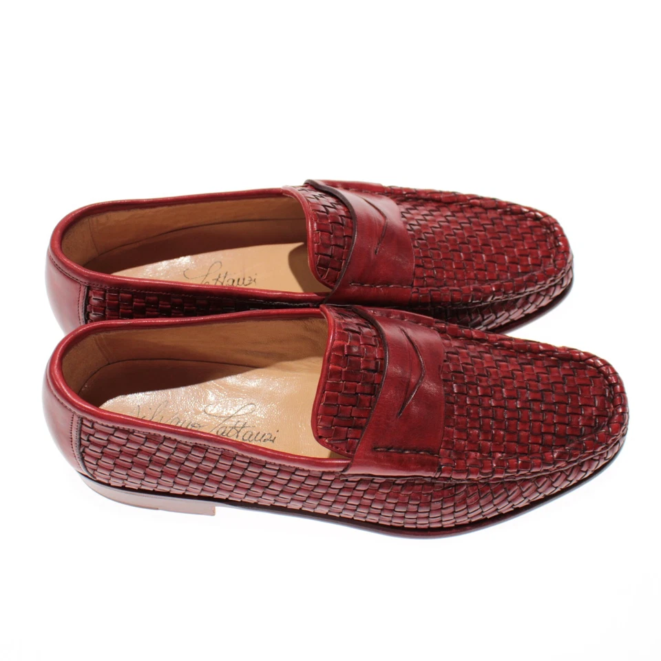 Mocasines sin cordones Silvano Lattanzi NWB talla 7,5 EE. UU. en cuero tejido rojo Foto 3 de 4