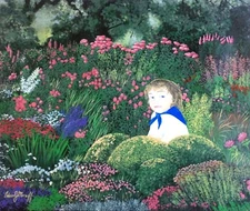 ADAM MAEROFF ,  Oil on Canvas , Child in Flowers Landscape , Signed