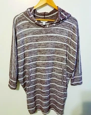 Market and Spruce Women's Red Striped Milania French Terry Hoodie Tunic M Dolman