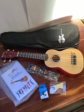 EverJoys Ukulele, Cover, Tuner, Strap, Pick, and Book.