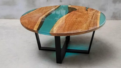 Epoxy Resin Tabletop Blue Round Epoxy Coffee Tabletop for Home Decor - Picture 3 of 12