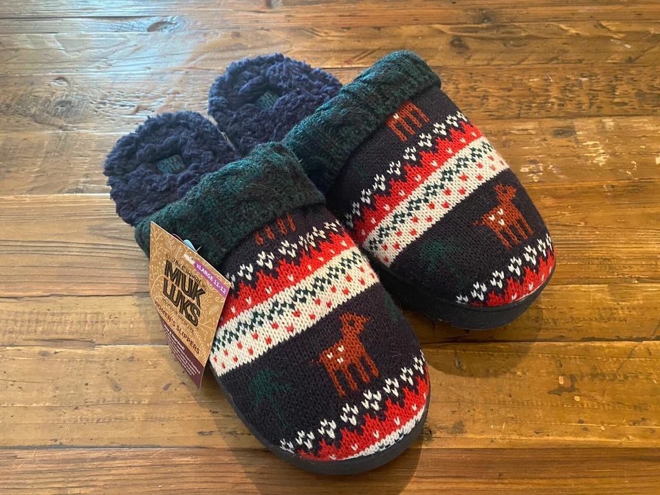 Muk Luks New W/Tags Womens Fair Isle Navy Slide Slippers Size X-Large 11/12 - Image 2 of 4
