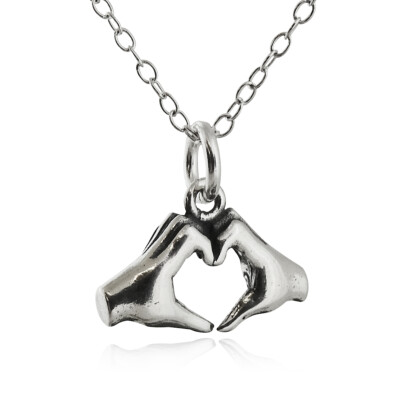 Charm Heart Hands Necklace Heart Hands Charm 925 Sterling Silver