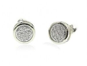 925 Sterling Silver Diamond Earrings Small Micro Pave Screw Back Studs .05ct