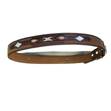 Vintage 3D Genuine Leather Southwestern Belt Brown Embroidered Size 36 6822