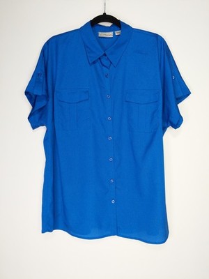 Kathy Che Size 14 16 Blue Pocket Dolman Short Sleeve Button Up Shirt