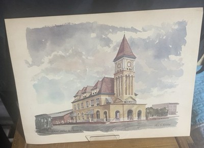 C,B. & Q Depot Eisenbahn Eisenbahn - Pappbild - C. B, & Q, Depot 17'' x 12''