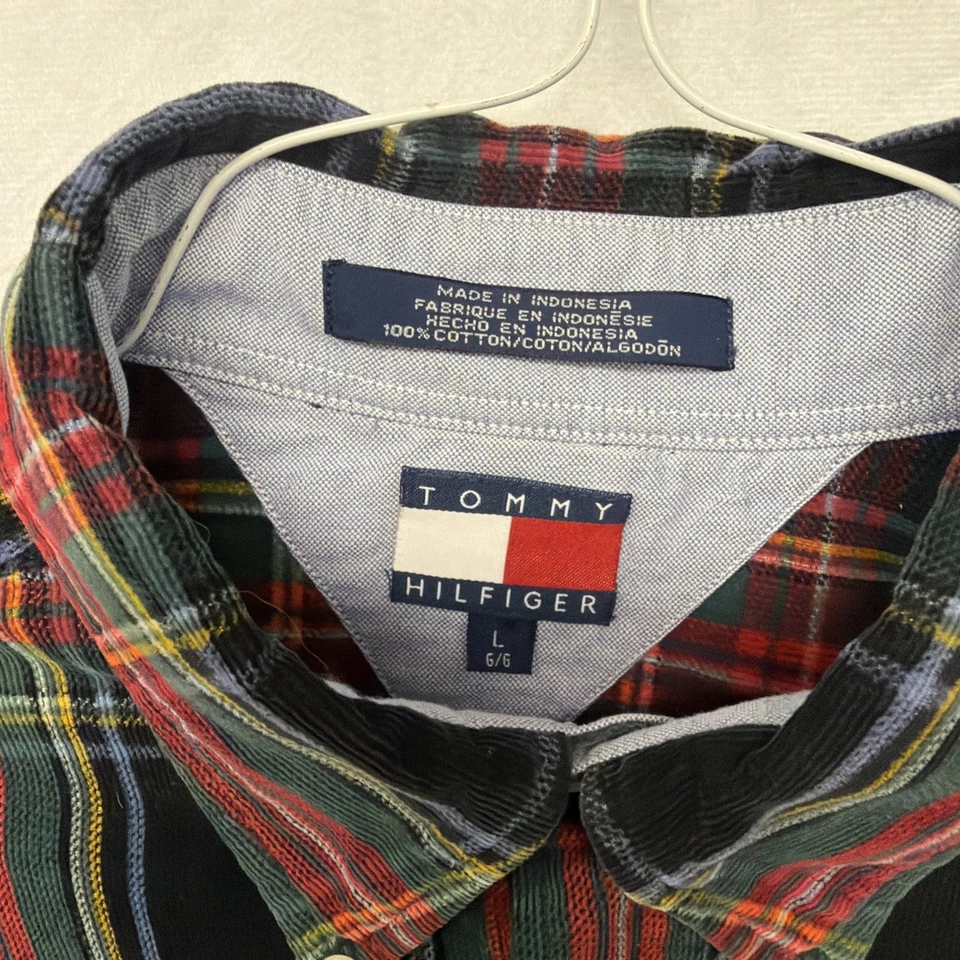 Tommy Hilfiger Shirt Mens L Flannel Red Multi Plaid Holiday Christmas Outdoor - Image 3 of 4