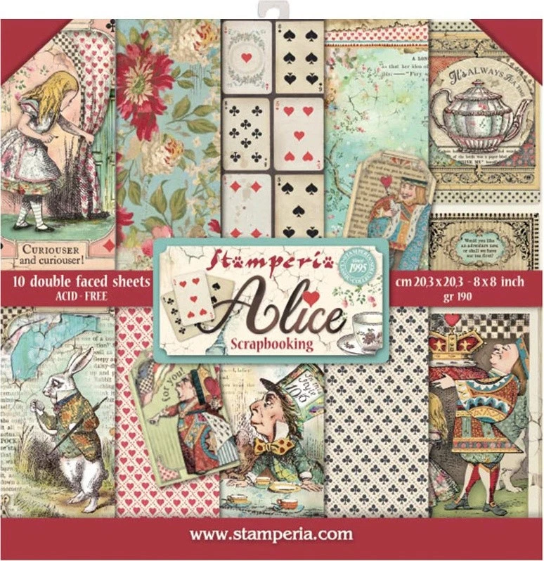 STAMPERIA INTL Stamperia Double-Sided Paper Pad 8"X8" 10/Pkg-Alice In Wonderland, 10 Designs/1