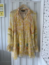 Hemant and Nandita Clarion Silk Dress Yellow Beaded Mini Small Exclt Condt £420