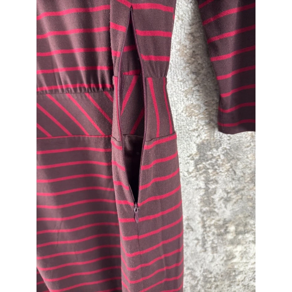 Vestido LL Bean Signature Talla 8 Rayas Manga 3/4 Hasta la Rodilla Rojo Bolsillo Elástico Foto 3 de 4