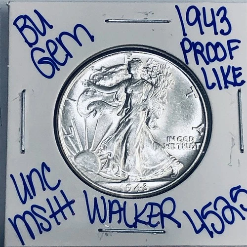 1943 BU UNCIRCULATED WALKING LIBERTY SILVER HALF DOLLAR AUTHENTIC U.S. MINT 4525