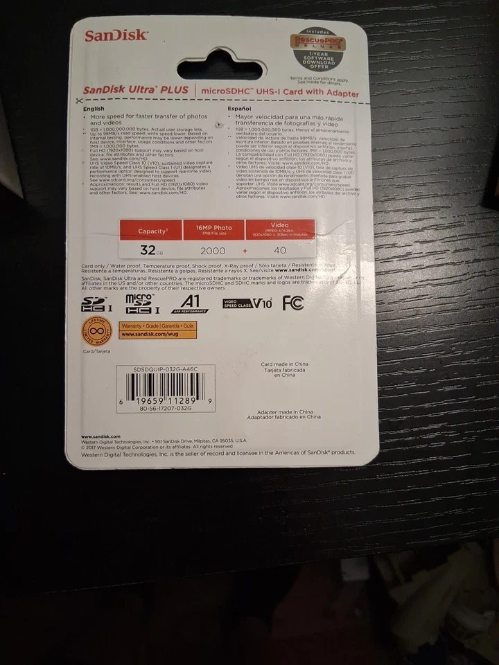 Brand New SanDisk Ultra Plus 32GB Micro SDHC UHS-I Memory Card with Adapter - Image 2 of 2