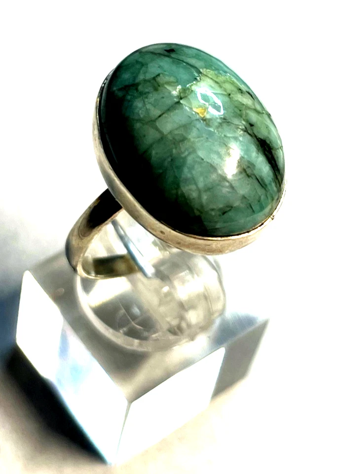 Solider 925 Silber Ring Amazonit Cabochon Besatz Handarbeit Ø 19 mm RG 60 gepfl. - Bild 2 von 4