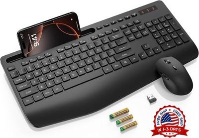 Combo de teclado y ratón inalámbricos - Ergonómico de tamaño completo (Negra)