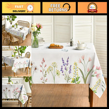 Floral Tablecloth 60x104 Inch - Watercolor Wildflowers for Spring Summer Party D
