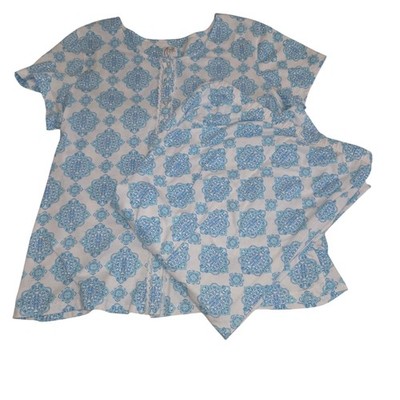 Aria Womens L Blue & White Short Sleeve Capri Pajama Set 4203