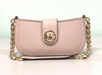 New MICHAEL Kors Carmen Leather chain link Shoulder Bag Soft pink pochette