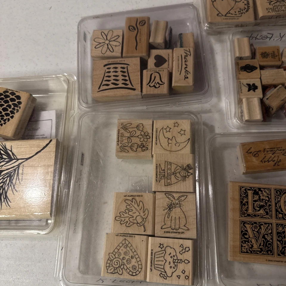 Grande lote de carimbos de madeira e borracha para tinta - Imagem 3 de 4