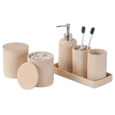 Bathroom Accessories Set, 6 PCS Modern Rustic Resin Bathroom Organizer Set, T...