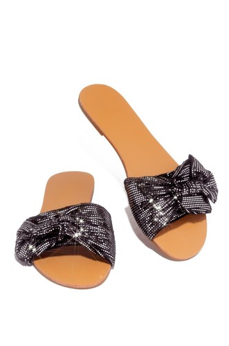 Shoe Republic Kentt Feeling Hot Schwarz Schimmer Flache offene Zehenpartie Slide Maultier Sandalen - Bild 3 von 4