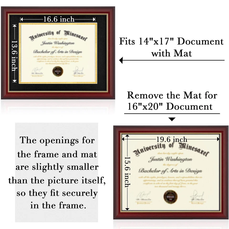 Marco Diploma 14x17 con Alfombrilla Negra Se Adapta a Documento, Certificado o Imagen 16x20... Foto 3 de 4
