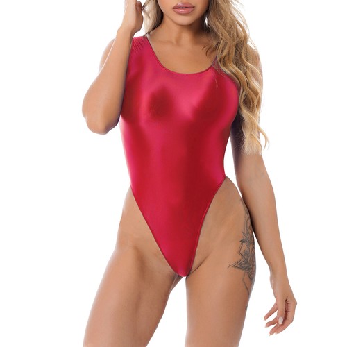 Women One-Piece Swimsuit Glossy Bodysuit Leotard Monokini Cutout High Cut Thong - Picture 57 of 120