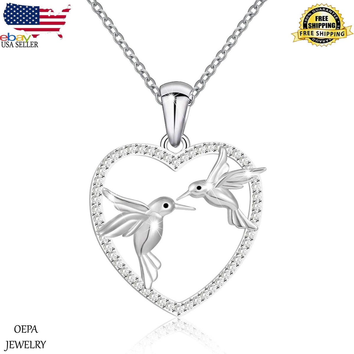 925 Sterling Silver Hummingbird & 3D Flower Pendant Necklace - 18" Chain For Women - View #9