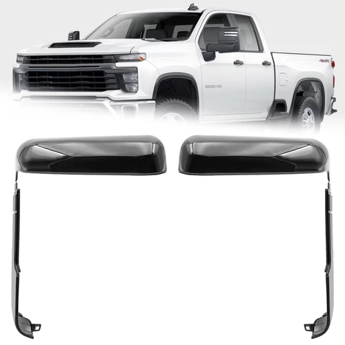 Gloss Black Tow Mirror Cover Cap For 2020-2024 Chevrolet Silverado 2500HD 3500HD