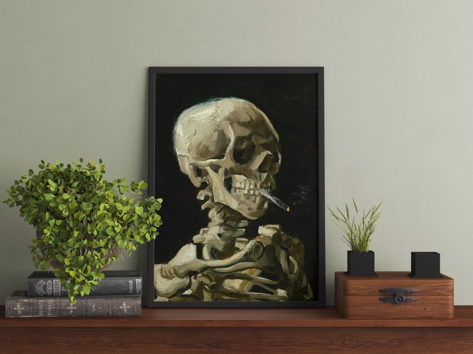 Van Gogh Calavera Esqueleto Fumar Cigarrillo GICLEE Arte Gótico Impresión Academia Oscura Foto 4 de 4