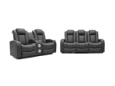 FURNITURE ONLINE DIRECT Tech 8-Smart Cinema Grey Electric Recliner 3+3,2+2,3+2+1 LED, USB, Massager