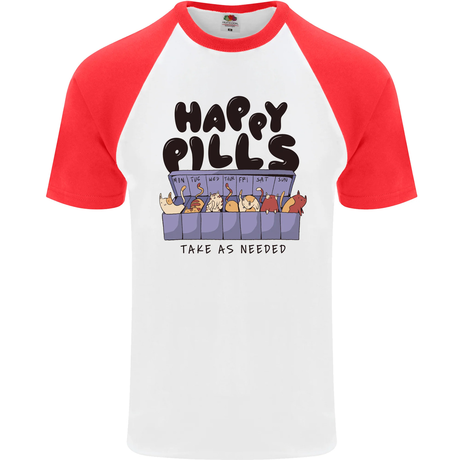 Camiseta De Béisbol S/S Para Hombre Gatos Felices Píldoras Divertidas