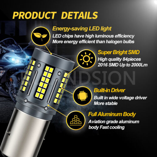 1PC BA20D H6 84SMD LED Motorbike Scooter Headlight Bulb Dual White Beam 10-30V - Picture 2 of 8