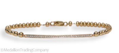 ZOE LEV 14k Gelbgold Pave' Diamant Stab 3mm Kugel Armband 7 Zoll 4,17 Gramm Lot