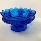 Fenton Colonial Blue Hobnail Glass Candle Holder Bowl Pedestal Flaws